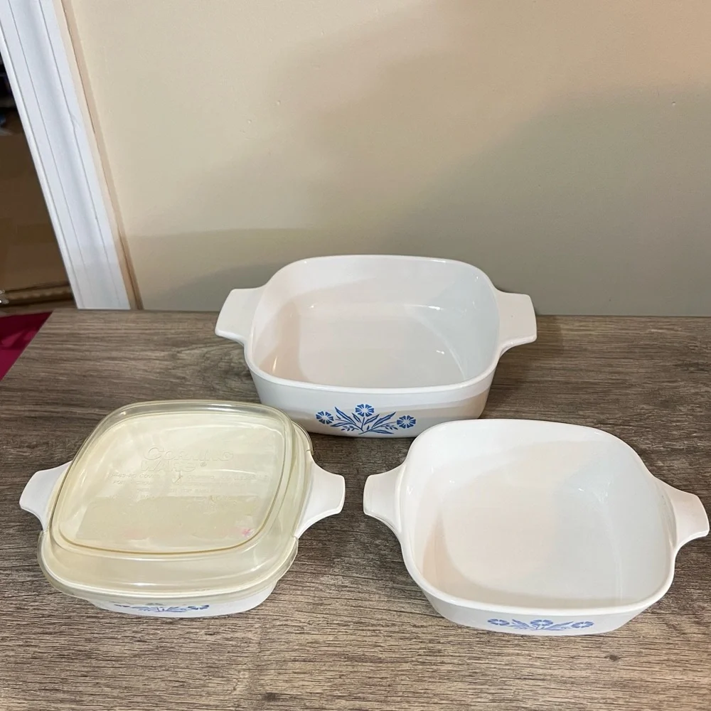 Set of 3 Vintage Cornflower Blue Corning Ware Casserole Dishes 2 Petite & a 1 Qt